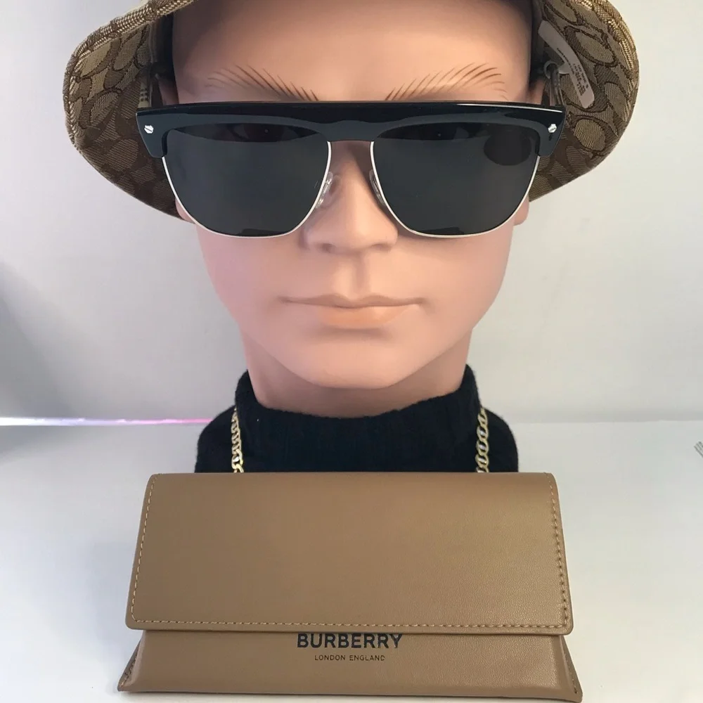 New Authentic Burberry William Grey Browline Men's Sunglasses BE4325 375787 59.